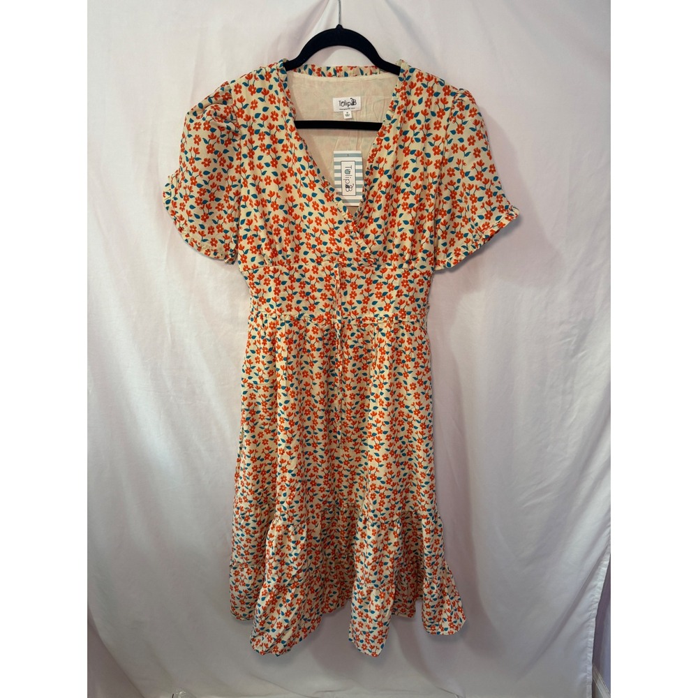 Tulip B Floral Midi Dress Womens M Cream Orange Cottagecore Vintage Style NWT